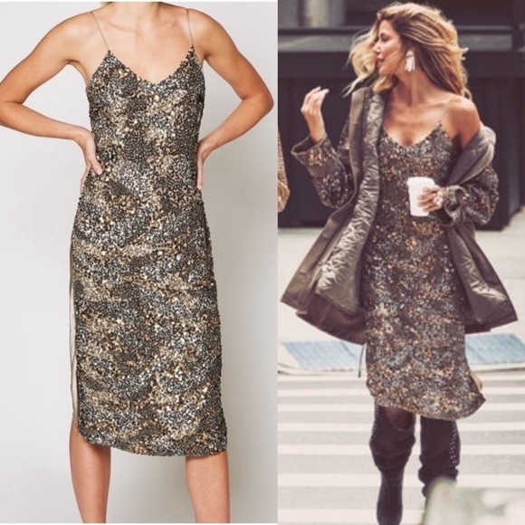 JOIE Hasana Sequin Slit Midi-Length Cocktail Slip Dress size 0 - Picture 1 of 17